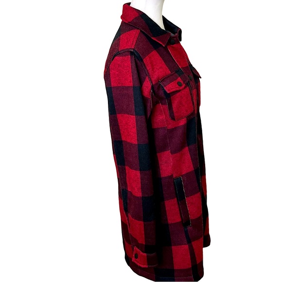 Lands End Women’s Snap Front Longer Plaid Jacket Size XS Red Black Buffalo Plaid - Picture 2 of 9